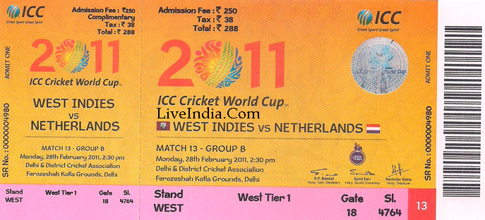 world cup 2011 cricket tickets. Ticket of World Cup Cricket