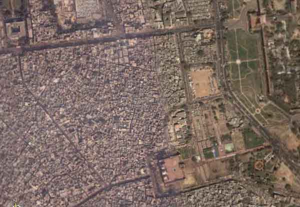 Red Fort, JamaMasjit, old Delhi From Space