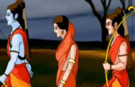 Rama accompanied by his wife Sita and brother Lakshmana left the capital